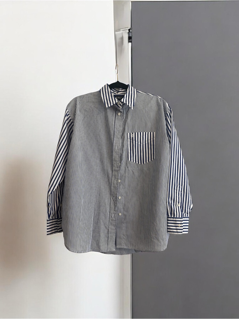 Ralph Lauren Navy and White Striped Button-Down Shirt